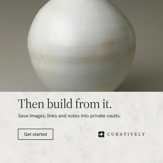 Instagram post for Curatively: "Then build from it." Editorial style, bottom layout, light palette in grey, white.