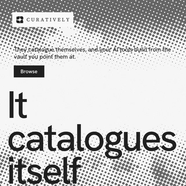 Instagram post for Curatively: "All of it, in one grid." Swiss style, oversized layout, light palette in white, grey.