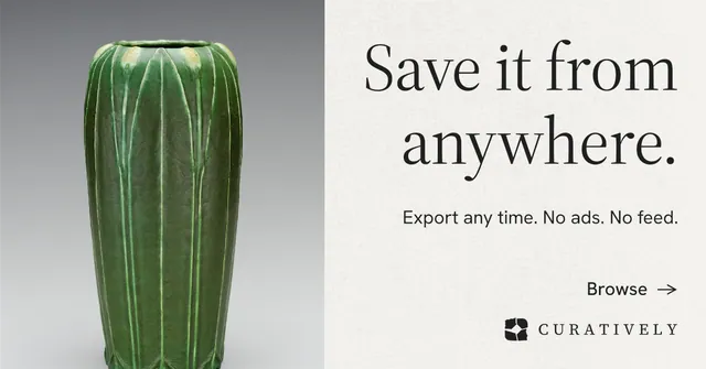 Social ad for Curatively: "Save it from anywhere." Minimal luxury style, right layout, light palette in white, grey.