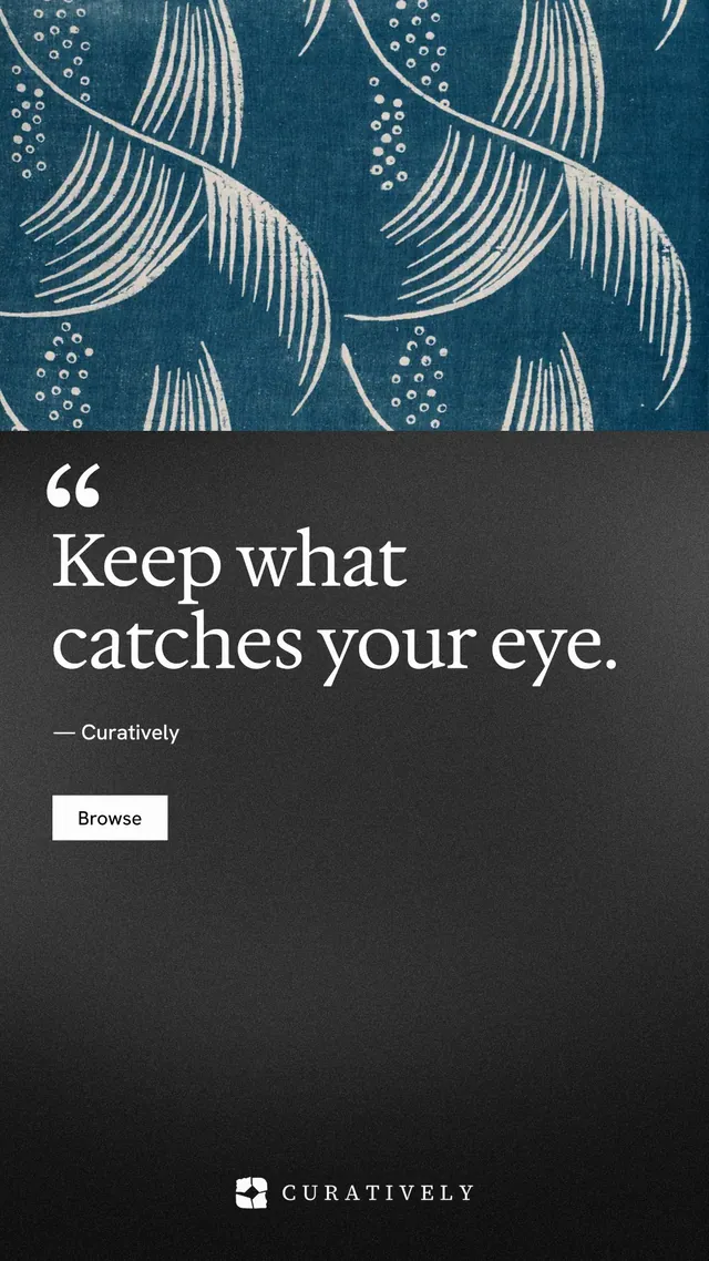 Instagram story for Curatively: "Saved, sorted and yours." Swiss style, quote layout, dark palette in black, blue, grey.