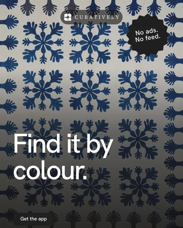 Instagram portrait post for Curatively: "Find it by colour." Swiss style, sticker layout, dark palette in grey, black.