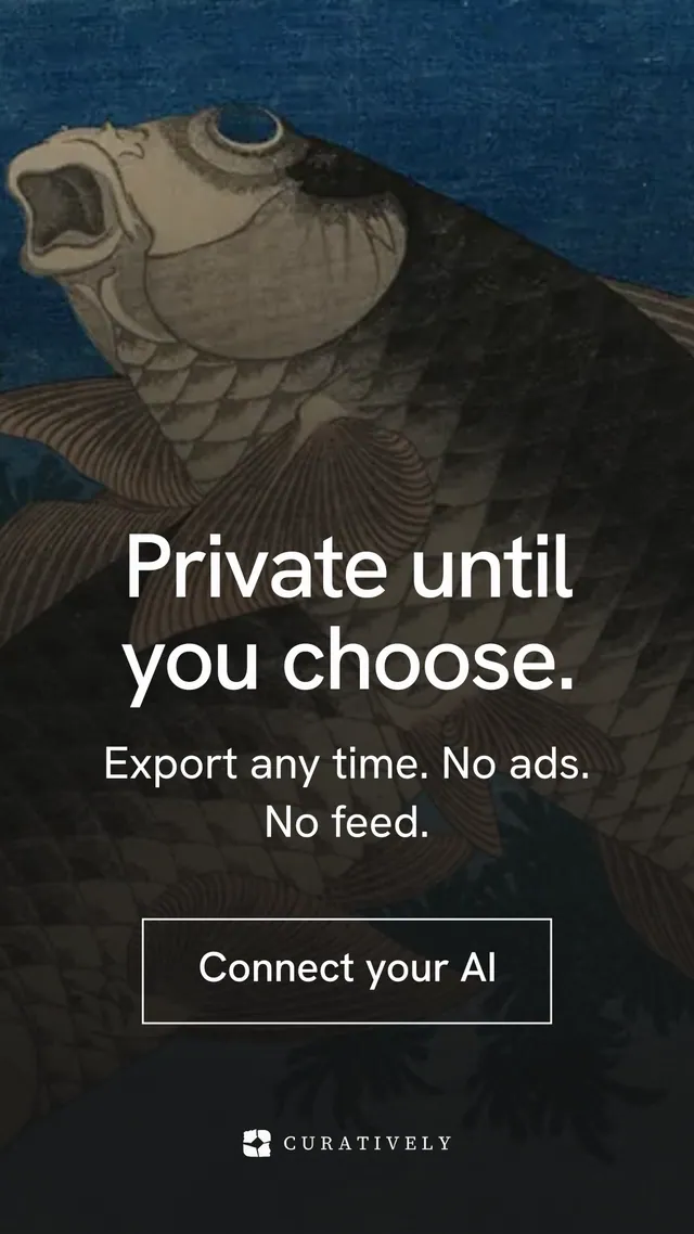 Instagram story for Curatively: "Private until you choose." Editorial style, skeleton layout, dark palette in black, grey.
