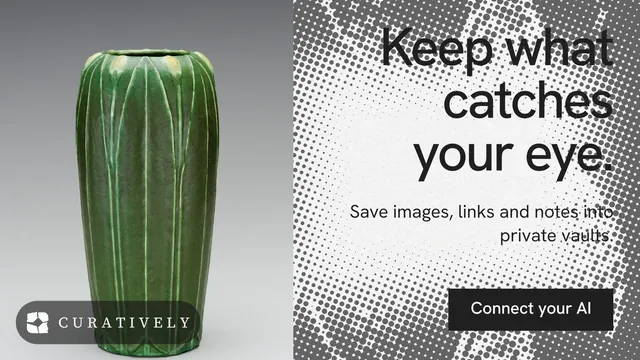 Landscape graphic for Curatively: "Keep what catches your eye." Swiss style, right layout, light palette in white, grey.