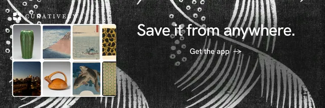 X header for Curatively: "Save it from anywhere." Minimal luxury style, skeleton layout, dark palette in black, grey.