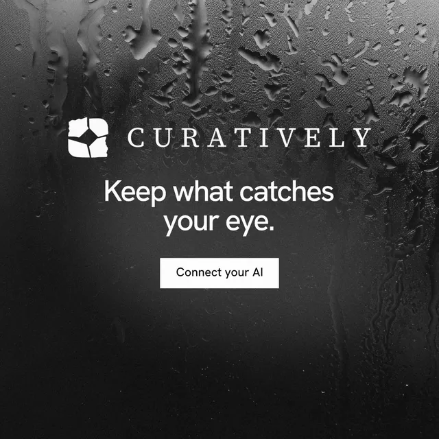 Instagram post for Curatively: "Keep what catches your eye." Swiss style, logo hero layout, dark palette in black, grey.