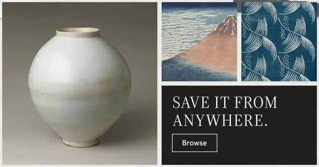 Social ad for Curatively: "Save it from anywhere." Editorial style, collage layout, light palette in grey, black, white.