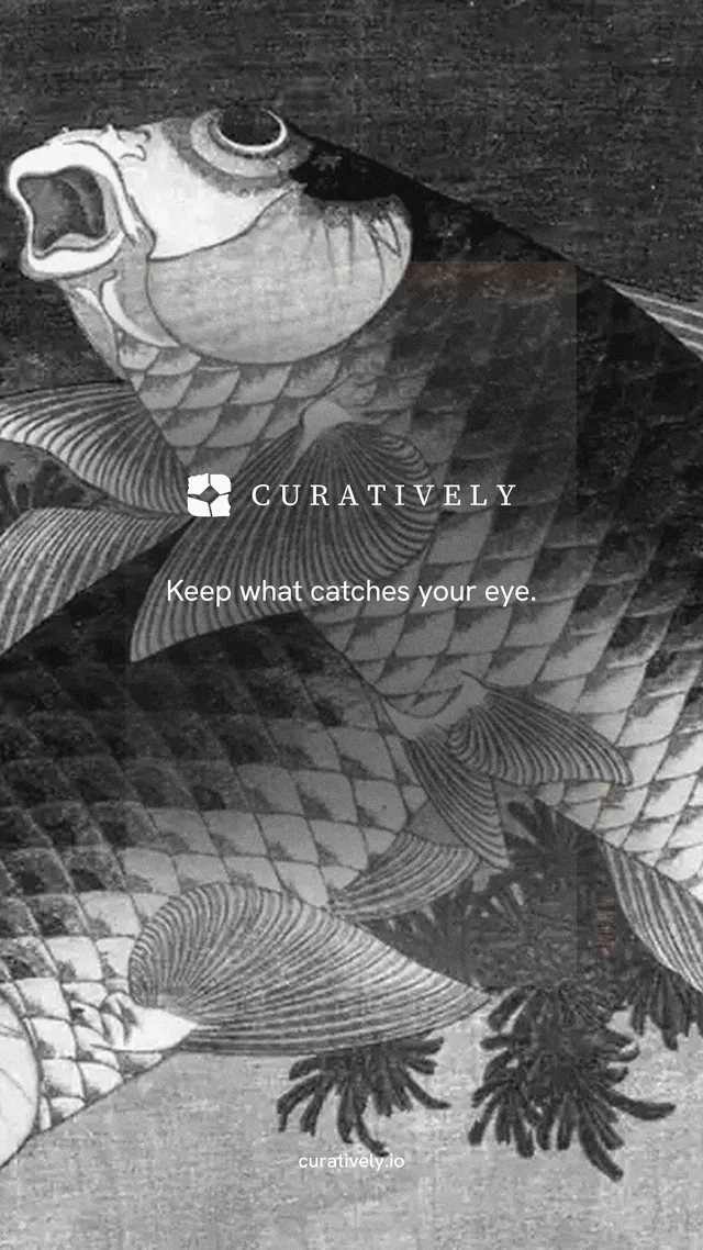 Instagram story for Curatively: "Keep what catches your eye." Editorial style, end card layout, dark palette in grey, black.