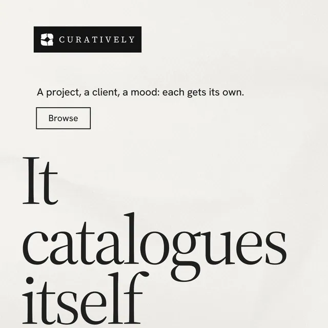 Instagram post for Curatively: "Save it from anywhere." Editorial style, oversized layout, light palette in white, grey.
