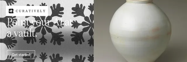 X header for Curatively: "Point your AI at a vault." Editorial style, bottom layout, light palette in white, grey.