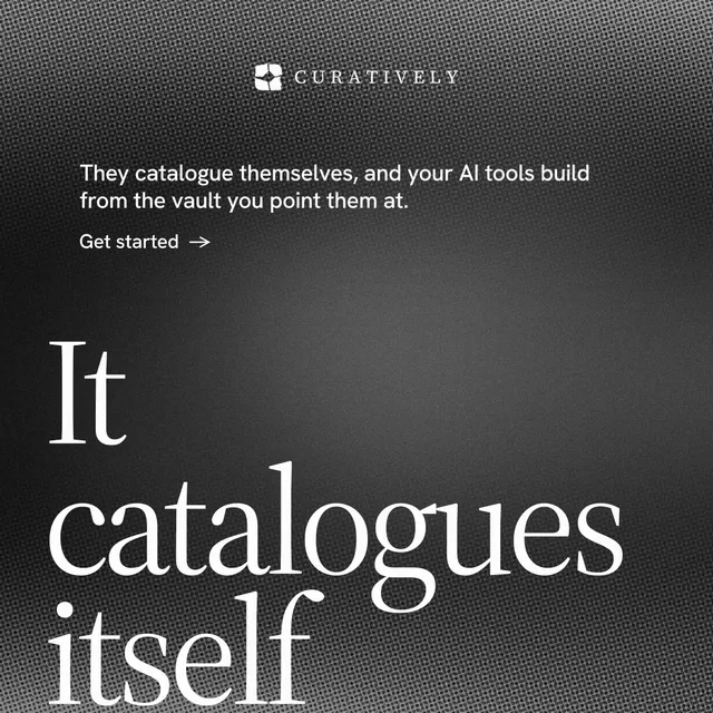 Instagram post for Curatively: "Private until you choose." Minimal luxury style, oversized layout, dark palette in black, grey.