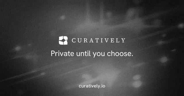 Social ad for Curatively: "Private until you choose." Minimal luxury style, end card layout, dark palette in grey, black.