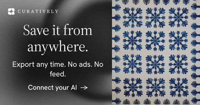 Social ad for Curatively: "Save it from anywhere." Minimal luxury style, skeleton layout, dark palette in black, grey.