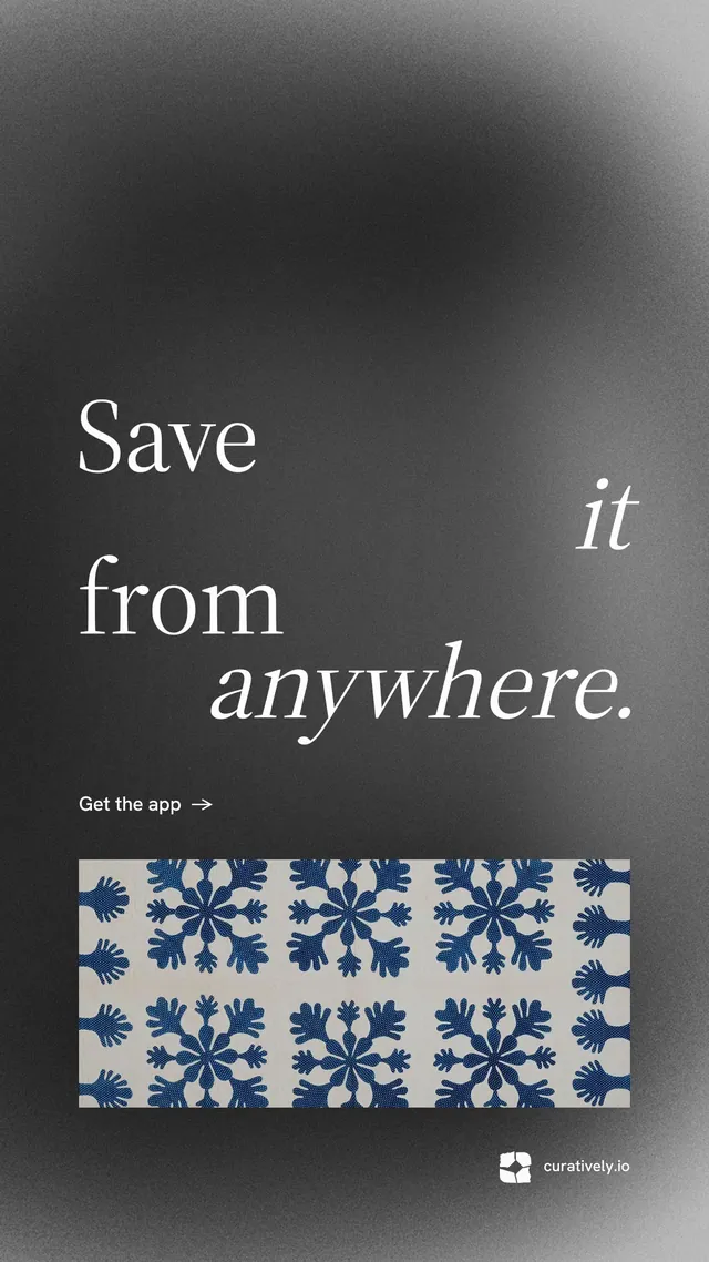 Instagram story for Curatively: "Save it from anywhere." Minimal luxury style, stacked layout, dark palette in grey, black.