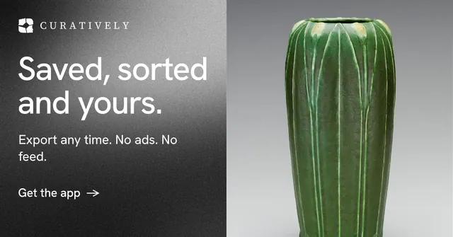 Social ad for Curatively: "Saved, sorted and yours." Minimal luxury style, bottom layout, light palette in black, grey, white.