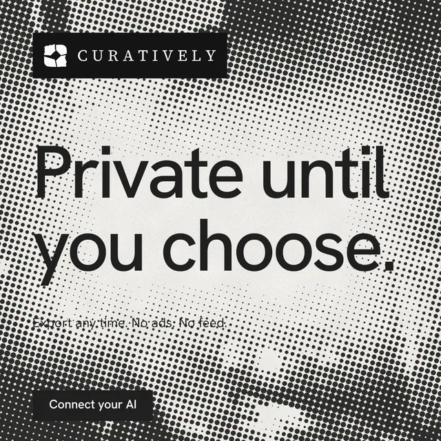 Instagram post for Curatively: "Private until you choose." Swiss style, announce layout, light palette in grey, white.