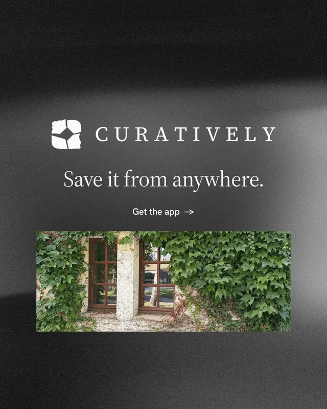 Instagram portrait post for Curatively: "Save it from anywhere." Minimal luxury style, logo hero layout, dark palette in black, grey.