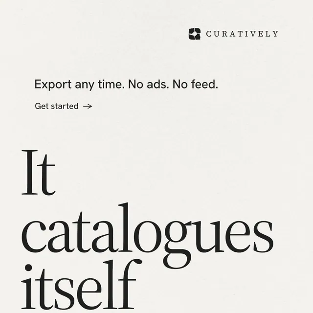 Instagram post for Curatively: "Keep what catches your eye." Minimal luxury style, oversized layout, light palette in white, grey.