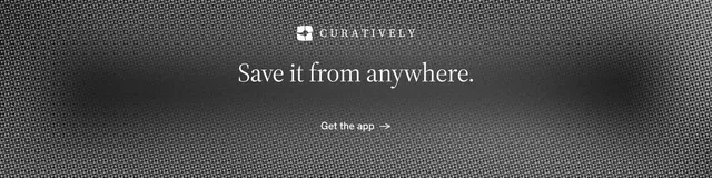 LinkedIn banner for Curatively: "Save it from anywhere." Minimal luxury style, centred layout, dark palette in grey, black.