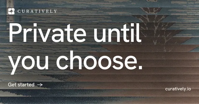 Social ad for Curatively: "Private until you choose." Minimal luxury style, poster layout, dark palette in grey, black.
