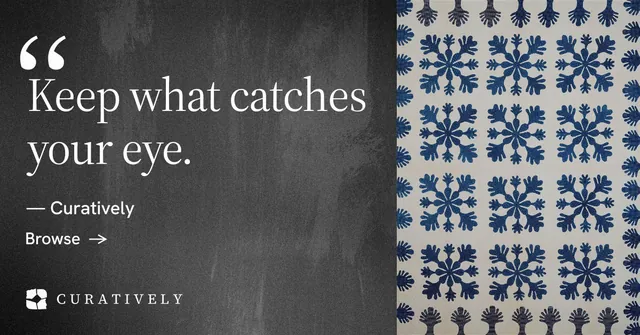 Social ad for Curatively: "Find it by colour." Minimal luxury style, quote layout, dark palette in grey, black.
