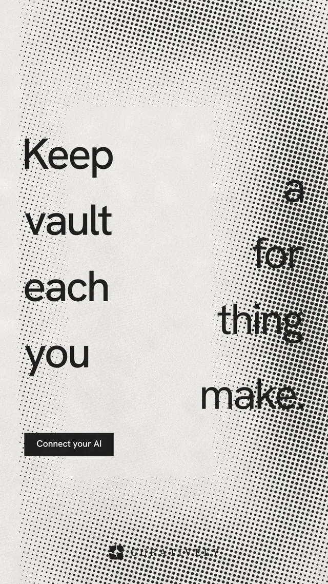 Instagram story for Curatively: "Keep a vault for each thing you make." Swiss style, stacked layout, light palette in grey, white.