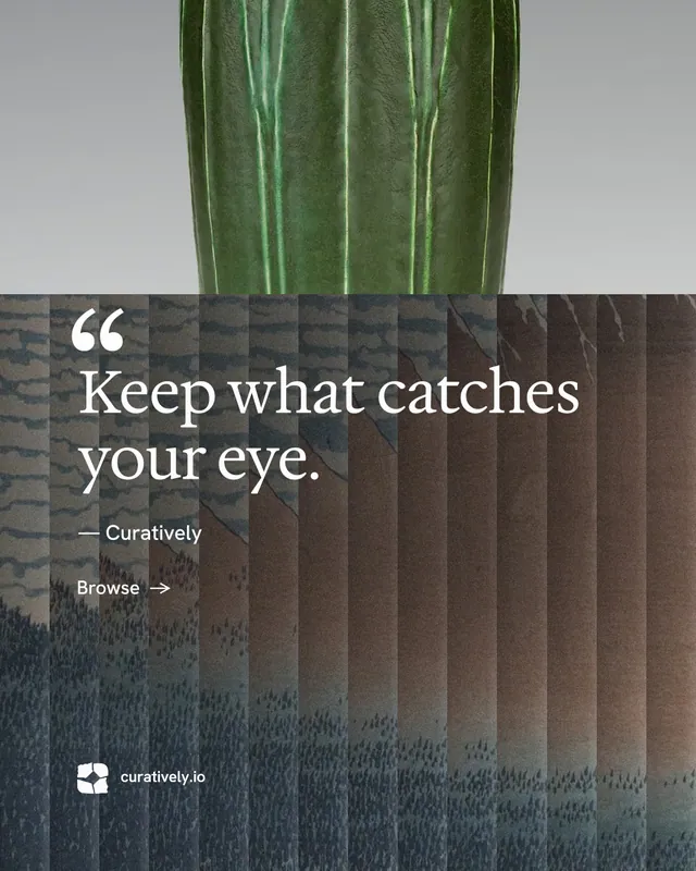 Instagram portrait post for Curatively: "Keep what catches your eye." Minimal luxury style, quote layout, dark palette in grey, black.