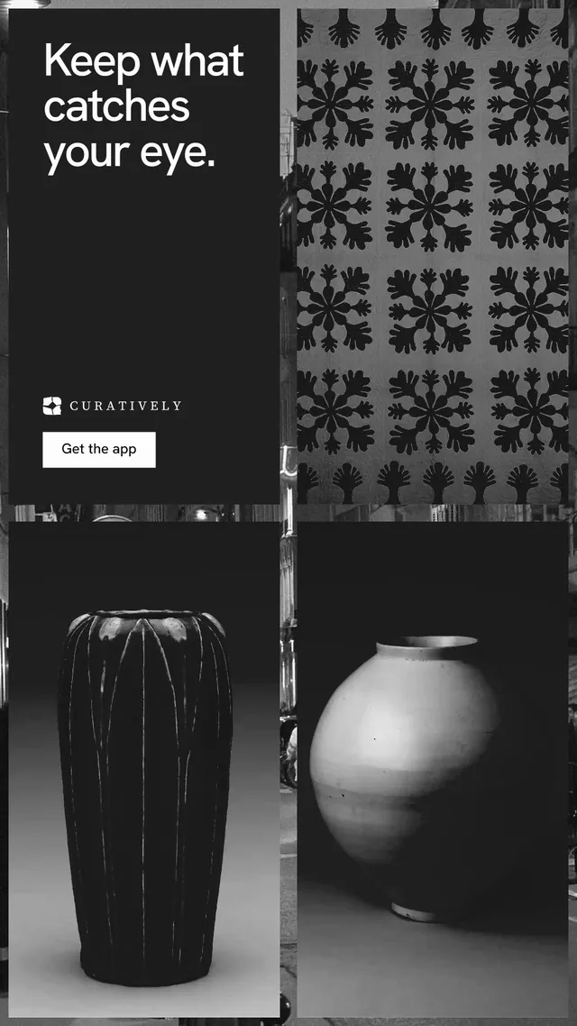 Instagram story for Curatively: "Keep what catches your eye." Swiss style, collage layout, dark palette in grey, black.