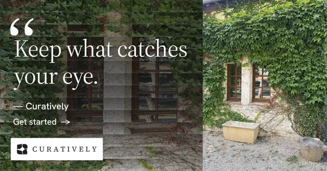 Social ad for Curatively: "Save it from anywhere." Minimal luxury style, quote layout, dark palette in black, grey.