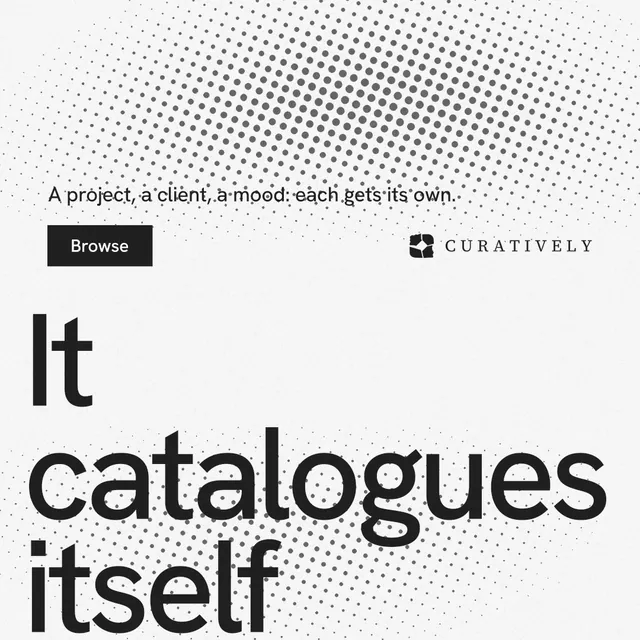 Instagram post for Curatively: "Private until you choose." Swiss style, oversized layout, light palette in white, grey.