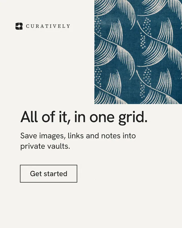 Instagram portrait post for Curatively: "All of it, in one grid." Editorial style, skeleton layout, light palette in white, grey.