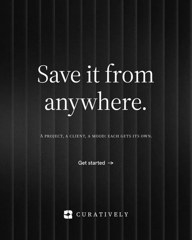 Instagram portrait post for Curatively: "Save it from anywhere." Minimal luxury style, smallcaps layout, dark palette in black.