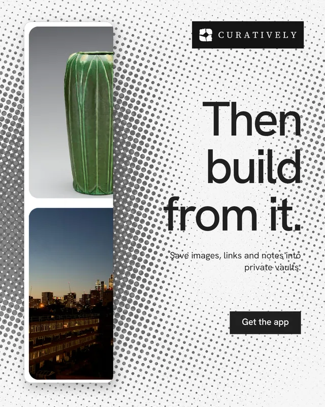 Instagram portrait post for Curatively: "Then build from it." Swiss style, right layout, light palette in white, grey.