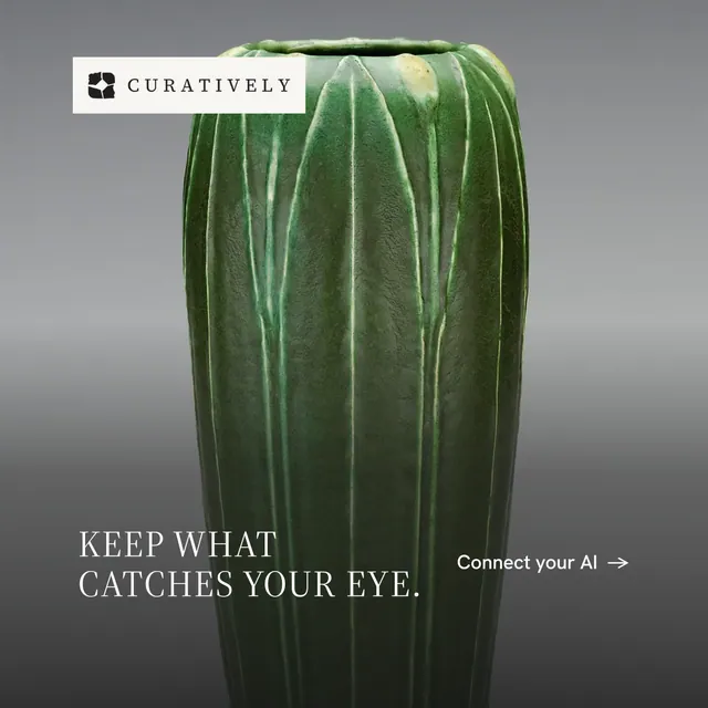 Instagram post for Curatively: "Keep what catches your eye." Editorial style, image led layout, dark palette in grey, black.