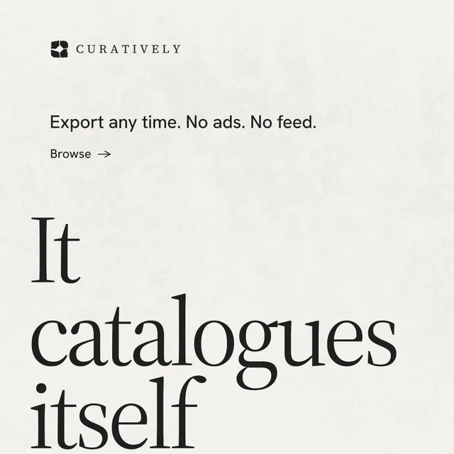 Instagram post for Curatively: "Private until you choose." Minimal luxury style, oversized layout, light palette in white, grey.