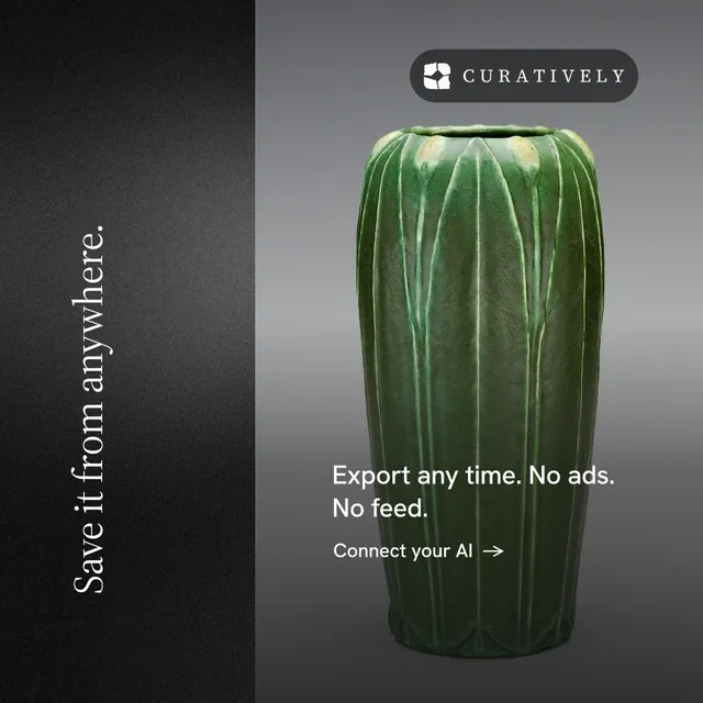 Instagram post for Curatively: "Save it from anywhere." Minimal luxury style, vertical layout, dark palette in black, grey.