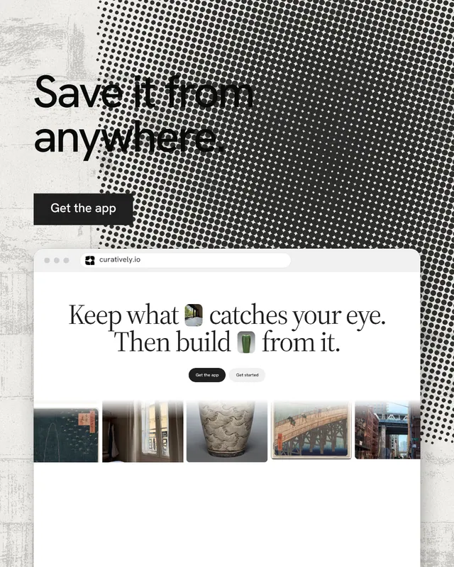 Instagram portrait post for Curatively: "Save it from anywhere." Swiss style, browser layout, light palette in white, grey.