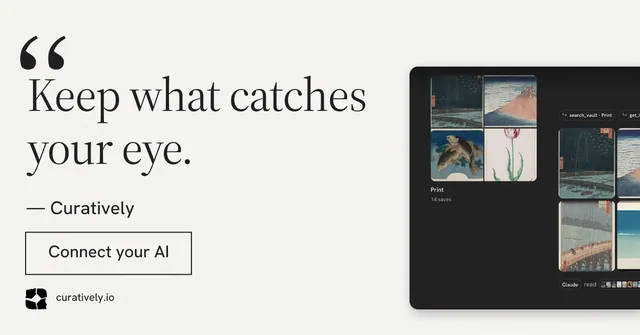 Social ad for Curatively: "Keep a vault for each thing you make." Editorial style, quote layout, light palette in white, grey.