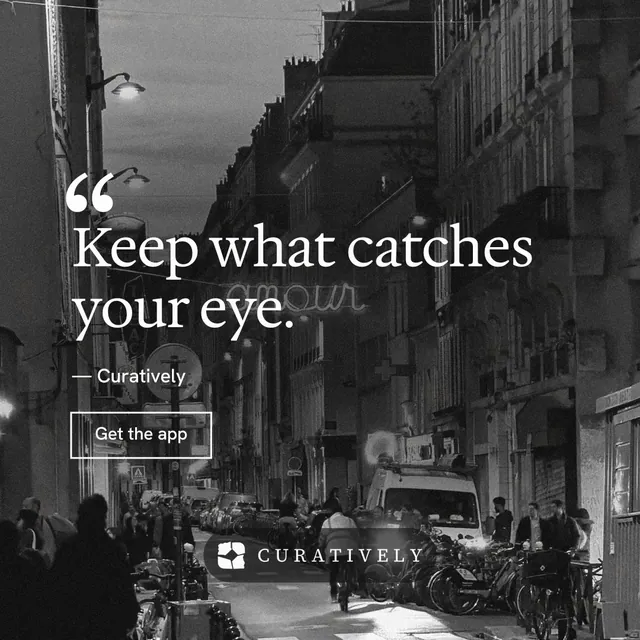 Instagram post for Curatively: "Save it from anywhere." Editorial style, quote layout, dark palette in black, grey.