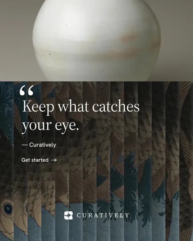 Instagram portrait post for Curatively: "Saved, sorted and yours." Minimal luxury style, quote layout, dark palette in grey, black.