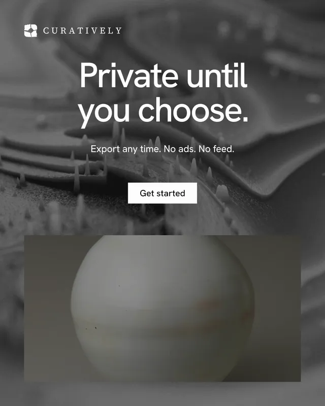 Instagram portrait post for Curatively: "Private until you choose." Swiss style, centred layout, dark palette in grey, black.