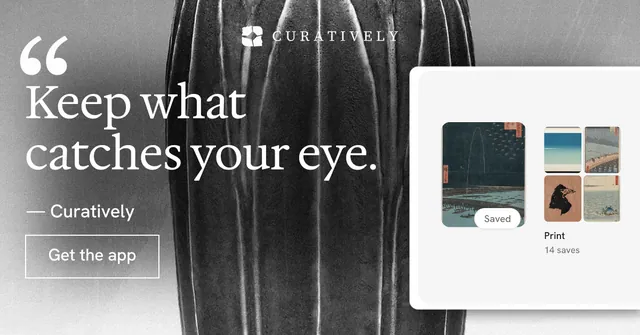 Social ad for Curatively: "Save it from anywhere." Editorial style, quote layout, light palette in white, grey, black.