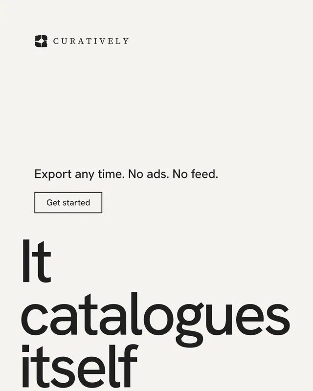 Instagram portrait post for Curatively: "Keep what catches your eye." Editorial style, oversized layout, light palette in white, grey.