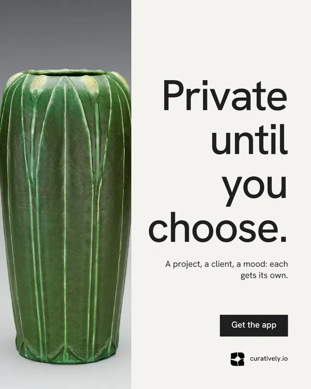 Instagram portrait post for Curatively: "Private until you choose." Swiss style, right layout, light palette in white, green, grey.