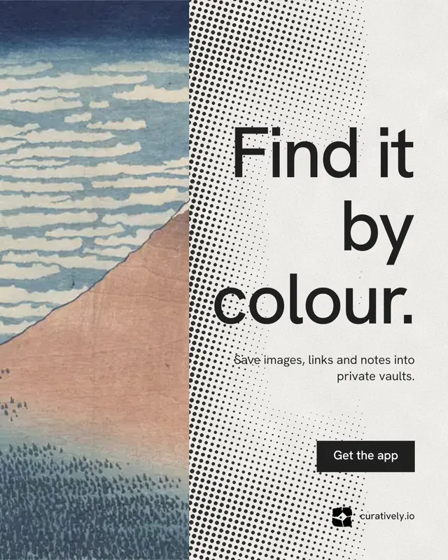 Instagram portrait post for Curatively: "Find it by colour." Swiss style, right layout, light palette in white, grey, orange.