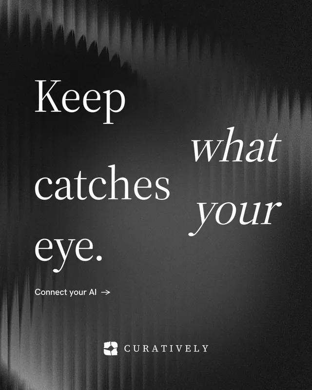 Instagram portrait post for Curatively: "Keep what catches your eye." Minimal luxury style, stacked layout, dark palette in black, grey.