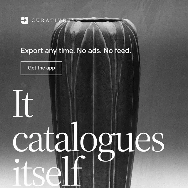 Instagram post for Curatively: "Private until you choose." Editorial style, oversized layout, dark palette in grey, black.
