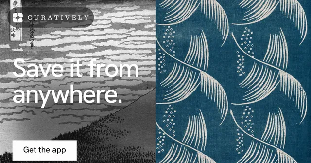 Social ad for Curatively: "Save it from anywhere." Swiss style, bottom layout, light palette in grey, blue.