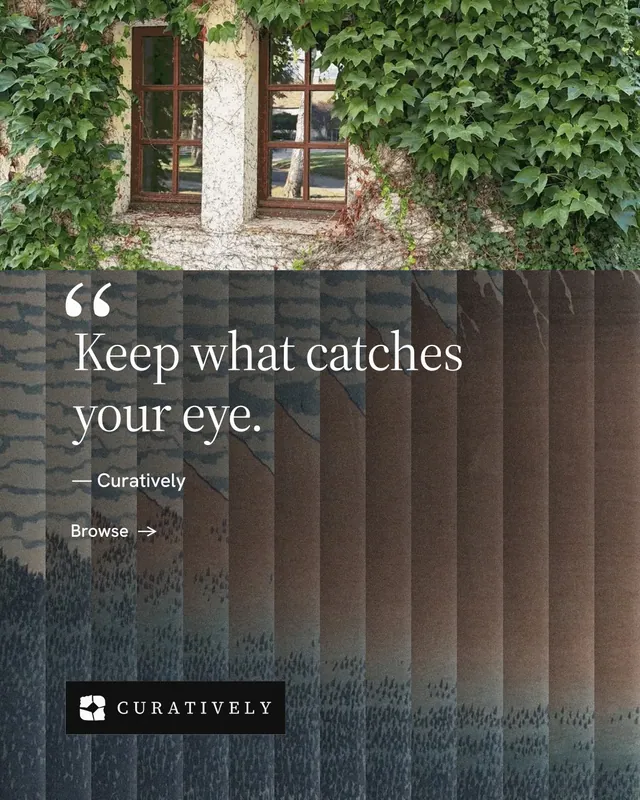 Instagram portrait post for Curatively: "It catalogues itself." Minimal luxury style, quote layout, dark palette in grey, black.