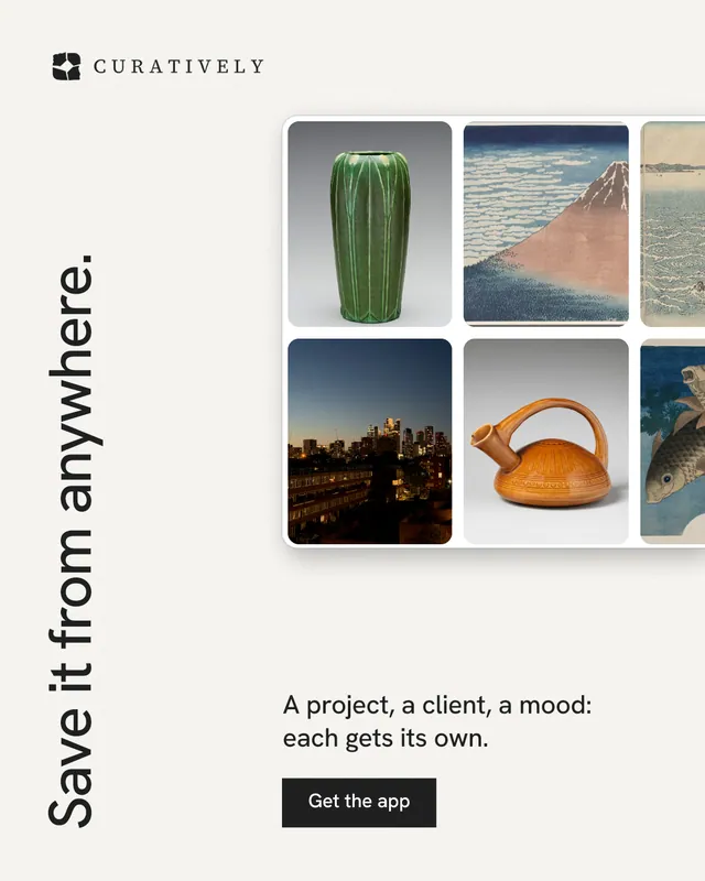 Instagram portrait post for Curatively: "Save it from anywhere." Swiss style, vertical layout, light palette in white, grey.