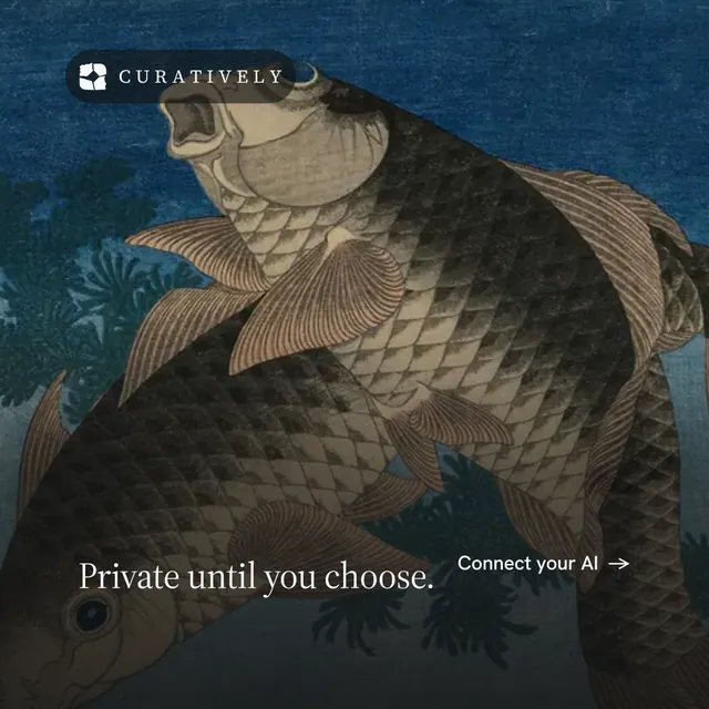 Instagram post for Curatively: "Private until you choose." Minimal luxury style, image led layout, dark palette in black, blue, grey.